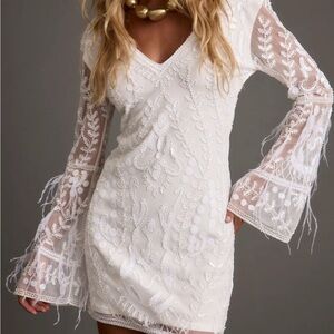12th Tribe White Embroidered V-Neck Long Sleeve Dress Larissa